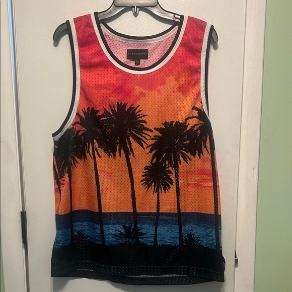 No Boundaries Sunset Palm Tree Tank Top - Red, Orange, Black - Picture 1 of 3